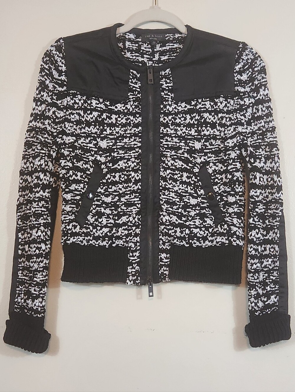 rag & bone Viola Black And White Chunky Knit Sweater Jacket Small